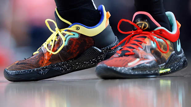 Paul George wearing the Nike PG 5 'Drew League'.